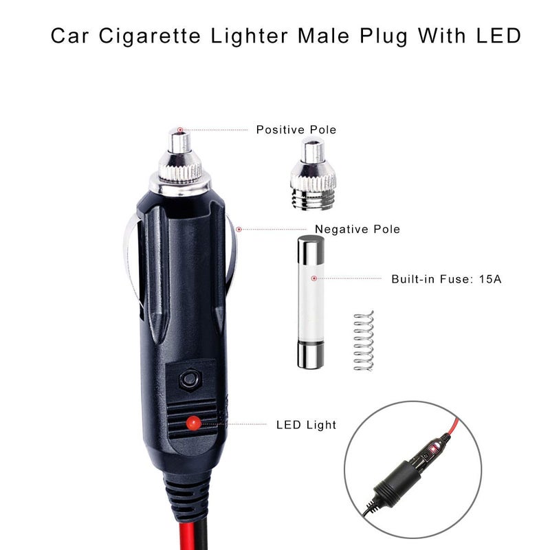 SPARKING 25FT Cigarette Lighter Extension Cord 25FT - Male Plug to Female Socket 16AWG Heavy Duty Extension Cable with LED Lights Power for Tire Pump, Air Compressor (25FT) - Image 3